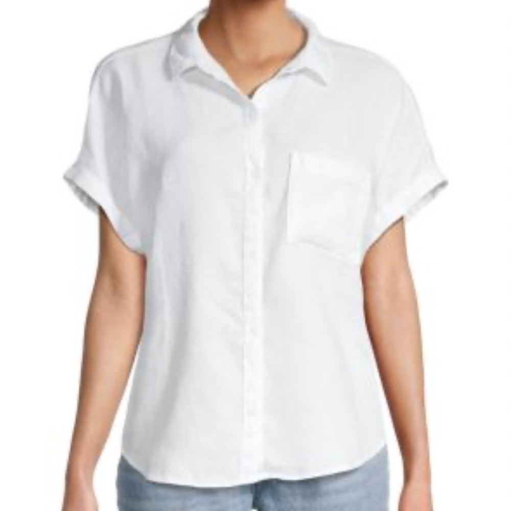 Cloth & Stone Anthropologie Boxy Button down White Top Button Front Blouse Camp